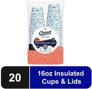 Chinet Comfort Premium 16oz Disposable Paper Hot Cups with Lids, 20Count Chinet Comfort Premium 16oz Disposable Paper Hot Cups with Lids, 20Count