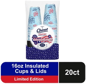 Chinet Comfort Premium Disposable Paper Hot Cups with Lids, 16 oz, 20 Count, Patriotic Chinet Comfort Premium Disposable Paper Hot Cups with Lids, 16 oz, 20 Count, Patriotic