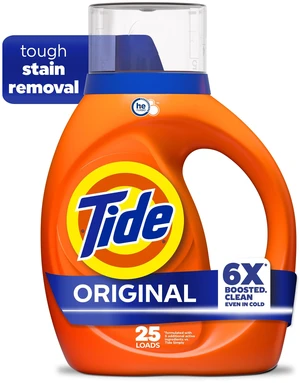Tide Liquid Laundry Detergent, 6X Boosted Cleaning Power, Original Scent, 32 fl oz, 25 Loads Tide Liquid Laundry Detergent, 6X Boosted Cleaning Power, Original Scent, 32 fl oz, 25 Loads