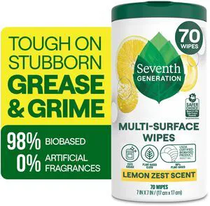 Seventh Generation Multi-Surface All-Purpose Cleaning Wipes, Lemon Zest, 70 Count Seventh Generation Multi-Surface All-Purpose Cleaning Wipes, Lemon Zest, 70 Count