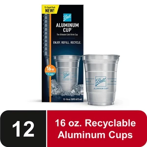 Ball Aluminum Cup, 16 oz, 12 Count, Disposable Recyclable Cold-Drink Cups Ball Aluminum Cup, 16 oz, 12 Count, Disposable Recyclable Cold-Drink Cups