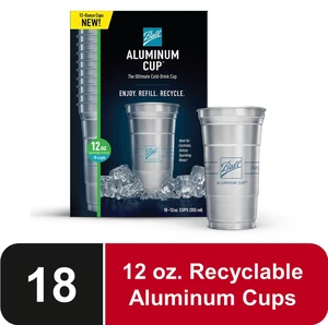 Ball Aluminum Cups, 12oz, Disposable Recyclable Cold-Drink, 18 Count Ball Aluminum Cups, 12oz, Disposable Recyclable Cold-Drink, 18 Count