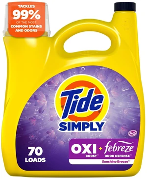 Tide Simply Laundry Detergent Liquid, Oxi Boost + Febreze Odor Defense, Sunny Breeze Scent, 94fl oz, 70Loads Tide Simply Laundry Detergent Liquid, Oxi Boost + Febreze Odor Defense, Sunny Breeze Scent, 94fl oz, 70Loads