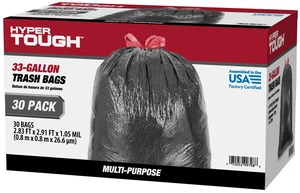 Hyper Tough 33-Gallon Drawstring Multipurpose Clean-Up Contractor Bags, 1.05 MIL, 30 Count Hyper Tough 33-Gallon Drawstring Multipurpose Clean-Up Contractor Bags, 1.05 MIL, 30 Count