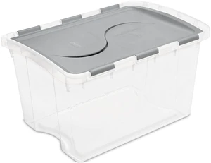 Sterilite 48 Quart Medium Storage Bin with Hinge Lid, Clear Plastic, Gray Sterilite 48 Quart Medium Storage Bin with Hinge Lid, Clear Plastic, Gray