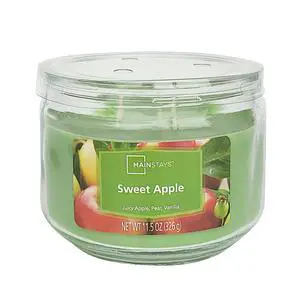 Mainstays Sweet Apple 3-Wick Glass Jar Candle, Green, 11.5 oz Mainstays Sweet Apple 3-Wick Glass Jar Candle, Green, 11.5 oz