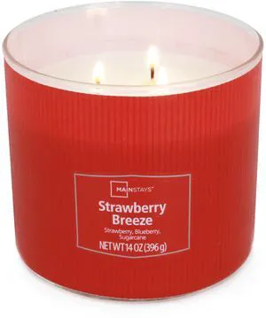 Mainstays 3-Wick Candle Textured Wrap Strawberry Breeze, 14 oz Mainstays 3-Wick Candle Textured Wrap Strawberry Breeze, 14 oz