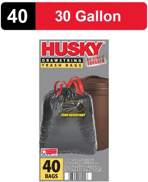 Husky 30 Gallon Large Trash Bags, 40 Bags Husky 30 Gallon Large Trash Bags, 40 Bags