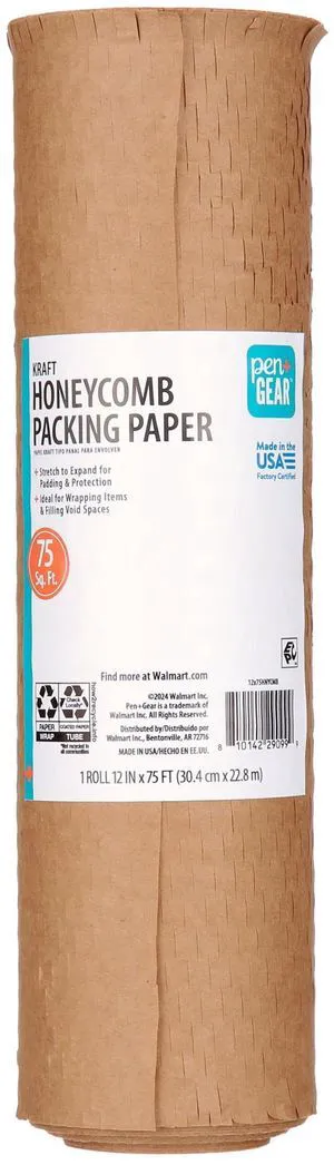 Pen+Gear Honeycomb Packing Paper and Cushioning Wrap 12in x 75ft Perforated Kraft 1 Roll Pen+Gear Honeycomb Packing Paper and Cushioning Wrap 12in x 75ft Perforated Kraft 1 Roll