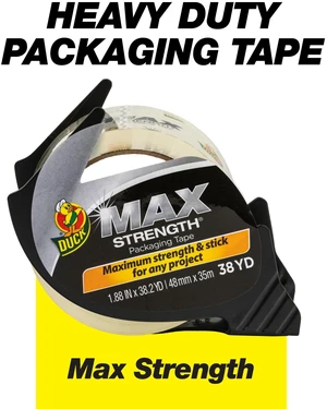 Duck Max Strength Clear Packaging Tape with Dispenser, 1.88in. x 38.2yd. Duck Max Strength Clear Packaging Tape with Dispenser, 1.88in. x 38.2yd.