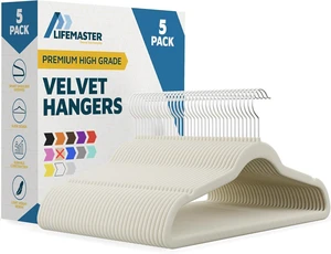 Lifemaster Velvet Clothes Hangers with 360 Degree Swivel Hook & Non-Slip Shoulder Notch, 10lbs Capacity, Heavy Duty, Pack of 5, Ivory Lifemaster Velvet Clothes Hangers with 360 Degree Swivel Hook & Non-Slip Shoulder Notch, 10lbs Capacity, Heavy Duty, Pack of 5, Ivory