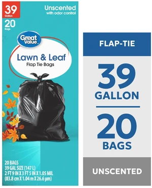 39 Gallon Great Value Lawn & Leaf Flap Tie Bags, 20 Bags 39 Gallon Great Value Lawn & Leaf Flap Tie Bags, 20 Bags