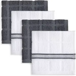 Mainstays 4 Pack Cotton Dishcloths, 12" x 12", Gray & White Stripe Mainstays 4 Pack Cotton Dishcloths, 12" x 12", Gray & White Stripe