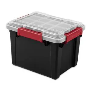 Sterilite Small Gasket Tote, 5 Gallon IP68 Waterproof Plastic Storage Bin with Lid, Gasket Seal and Durable Latches, Black Sterilite Small Gasket Tote, 5 Gallon IP68 Waterproof Plastic Storage Bin with Lid, Gasket Seal and Durable Latches, Black
