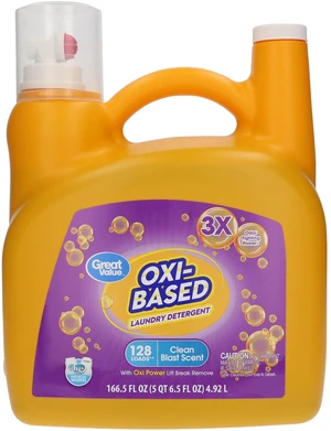 Great Value Oxi-Based Laundry Detergent, Clean Blast, 166.5fl oz, 128 Loads Great Value Oxi-Based Laundry Detergent, Clean Blast, 166.5fl oz, 128 Loads