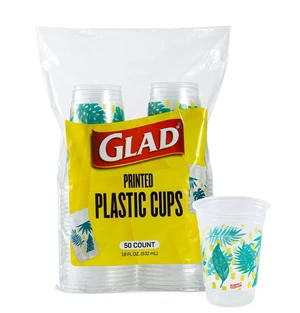 Glad Everyday 18oz Clear Plastic Printed Cups 50ct Palm Leaves Glad Everyday 18oz Clear Plastic Printed Cups 50ct Palm Leaves