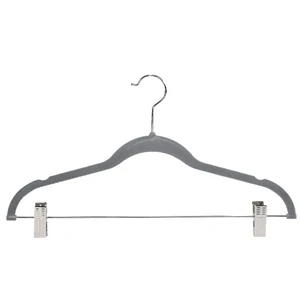 Simplify Velvet, Plastic and Metal Clothing Hangers with Clips, 6-Pack, Gray Simplify Velvet, Plastic and Metal Clothing Hangers with Clips, 6-Pack, Gray