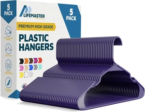 Lifemaster Plastic Clothes Hangers Heavy-Duty Set for Shirts, Dresses, Coats, Space-Saving Non-Slip Grooves, 5lb Capacity, 5-Pack Lifemaster Plastic Clothes Hangers Heavy-Duty Set for Shirts, Dresses, Coats, Space-Saving Non-Slip Grooves, 5lb Capacity, 5-Pack
