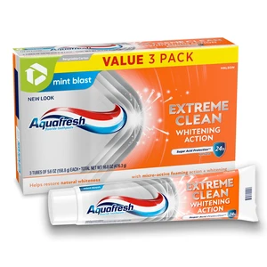 Aquafresh Extreme Clean Whitening Action Fluoride Toothpaste, Mint Blast, Cavity Protection, Sugar Acid Protection, 5.6Oz (3 Pack) Aquafresh Extreme Clean Whitening Action Fluoride Toothpaste, Mint Blast, Cavity Protection, Sugar Acid Protection, 5.6Oz (3 Pack)