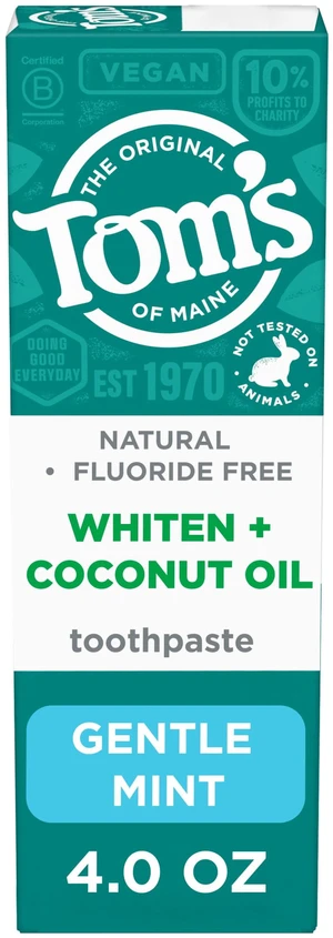 Tom's of Maine Whiten Plus Coconut Oil Fluoride Free Toothpaste, Gentle Mint, 4.0oz Tom's of Maine Whiten Plus Coconut Oil Fluoride Free Toothpaste, Gentle Mint, 4.0oz