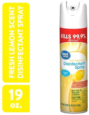 Great Value Disinfectant Spray, Fresh Lemon Scent, 19 Oz Great Value Disinfectant Spray, Fresh Lemon Scent, 19 Oz