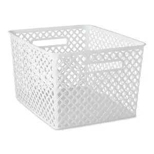 Mainstays Large White Decorative Plastic Storage Basket, 14.7 in x 12 in x 8.5 in Mainstays Large White Decorative Plastic Storage Basket, 14.7 in x 12 in x 8.5 in