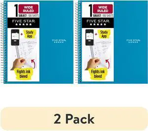 (2 pack) Five Star Spiral Notebook Plus Study App 1 Subject Wide Ruled 8 x 10 12 Sky Blue (2 pack) Five Star Spiral Notebook Plus Study App 1 Subject Wide Ruled 8 x 10 12 Sky Blue
