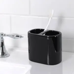 Mainstays Basic Rich Black Ceramic Toothbrush Holder for Adults Mainstays Basic Rich Black Ceramic Toothbrush Holder for Adults