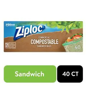 Ziploc® Compostable Sandwich Bags, Food Storage Zipper Bags, 40 Count Ziploc® Compostable Sandwich Bags, Food Storage Zipper Bags, 40 Count