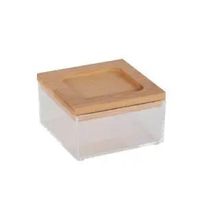 Simplify Square Clear Jewelry and Cosmetic Organizer Box with Bamboo Lid Simplify Square Clear Jewelry and Cosmetic Organizer Box with Bamboo Lid