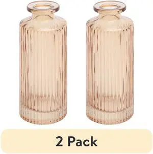 (2 pack) Mainstays Mini Ribbed Translucent Glass Tabletop Indoor Vase, 5.2", Champagne (2 pack) Mainstays Mini Ribbed Translucent Glass Tabletop Indoor Vase, 5.2", Champagne