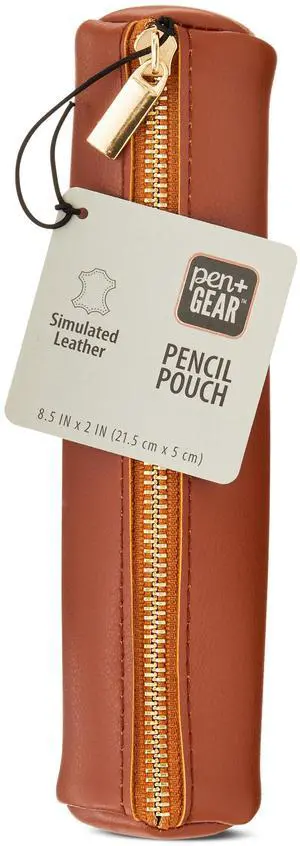 Pen + Gear Simulated Leather Pencil Pouch, Zipper Pull, Cognac Brown Pen + Gear Simulated Leather Pencil Pouch, Zipper Pull, Cognac Brown