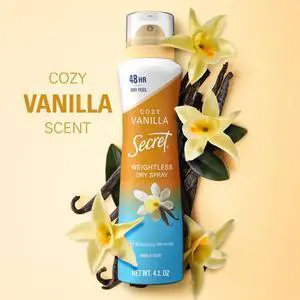 Secret Dry Spray Antiperspirant Deodorant, Vanilla and Argan Oil, 4.1 oz Secret Dry Spray Antiperspirant Deodorant, Vanilla and Argan Oil, 4.1 oz