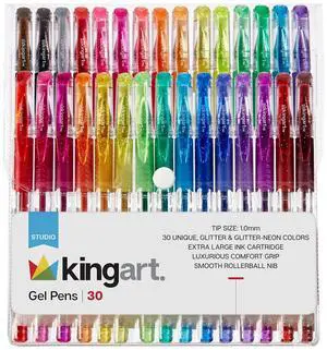 KINGART Glitter Gel Pens Set 30 Vibrant Colored Pens for Adult Coloring, Art and Crafts KINGART Glitter Gel Pens Set 30 Vibrant Colored Pens for Adult Coloring, Art and Crafts