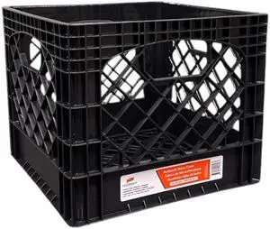 Juggernaut Storage 16QT Heavy-Duty Plastic Milk Crate Black with Built-in Handles Juggernaut Storage 16QT Heavy-Duty Plastic Milk Crate Black with Built-in Handles