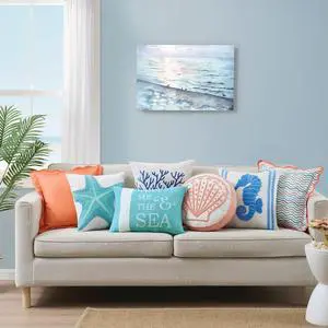 Mainstays Center Stripe Decorative Pillow, 18 in x 18 in, White and Blue Mainstays Center Stripe Decorative Pillow, 18 in x 18 in, White and Blue