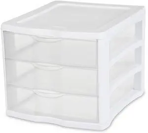 Sterilite 3 Drawer Unit, Countertop Organizer, Clear Storage Solution for Desks, Countertops, and Shelves, White Sterilite 3 Drawer Unit, Countertop Organizer, Clear Storage Solution for Desks, Countertops, and Shelves, White