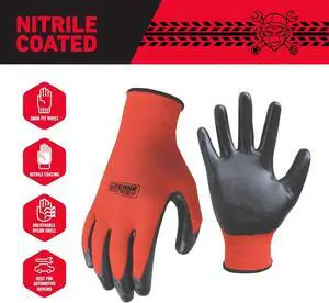 Grease Monkey Nitrile Coated Work Gloves, Red, Men's Large, 8 Pair Grease Monkey Nitrile Coated Work Gloves, Red, Men's Large, 8 Pair