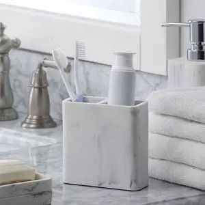 Better Homes & Gardens Faux Marble Toothbrush Holder, White Better Homes & Gardens Faux Marble Toothbrush Holder, White