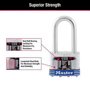 Master Lock Laminated Steel 1-9/16in (40mm) Padlock with Key, 1-1/2in (38 mm) Shackle Master Lock Laminated Steel 1-9/16in (40mm) Padlock with Key, 1-1/2in (38 mm) Shackle