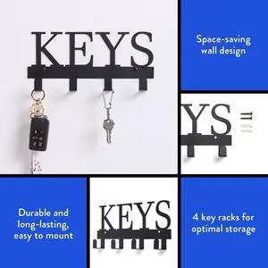 Mainstays 10 inch Shelf Mail and Key Wall Mount Rack Organizer with 4 Key Hooks for Leashes, Keychains, 2 lbs Capacity, Black, 1 Pack Mainstays 10 inch Shelf Mail and Key Wall Mount Rack Organizer with 4 Key Hooks for Leashes, Keychains, 2 lbs Capacity, Black, 1 Pack