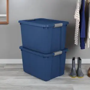 Sterilite 20 Gallon Large Storage Bin, Plastic Storage Container with Latch Lid, Blue Sterilite 20 Gallon Large Storage Bin, Plastic Storage Container with Latch Lid, Blue