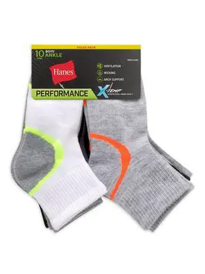 Hanes Boys' X-Temp Performance Ankle Socks, 10 Pack Hanes Boys' X-Temp Performance Ankle Socks, 10 Pack