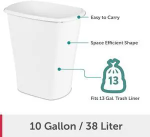 Sterilite Large Kitchen Trash Can, 10 Gallon Plastic Garbage Bin with No Lid, White Sterilite Large Kitchen Trash Can, 10 Gallon Plastic Garbage Bin with No Lid, White