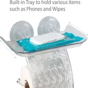 Bath Bliss Power Lock Suction Cup Toilet Paper Dispenser with Cell Phone Holder, Clear Bath Bliss Power Lock Suction Cup Toilet Paper Dispenser with Cell Phone Holder, Clear