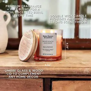 Better Homes & Gardens White Peach & Daisy Scented 2-Wick Ombre Jar Candle, 12 oz Better Homes & Gardens White Peach & Daisy Scented 2-Wick Ombre Jar Candle, 12 oz