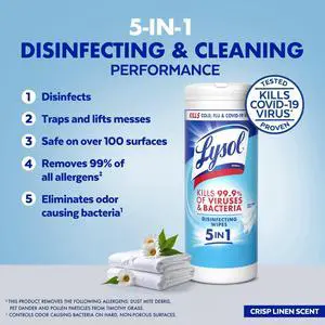 Lysol Disinfecting Wipes, All Purpose Cleaner, Multi Surface Antibacterial Cleaning Wipes, Cleaning Supplies, Lemon + Mango & Hibiscus + Crisp Linen Scent, 35 Count Each (Pack of 3) Lysol Disinfecting Wipes, All Purpose Cleaner, Multi Surface Antibacterial Cleaning Wipes, Cleaning Supplies, Lemon + Mango & Hibiscus + Crisp Linen Scent, 35 Count Each (Pack of 3)