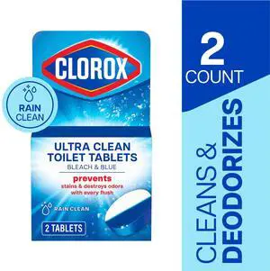 Clorox Bleach and Blue Toilet Bowl Cleaner Tablets, Rain Clean, 2 Count Clorox Bleach and Blue Toilet Bowl Cleaner Tablets, Rain Clean, 2 Count