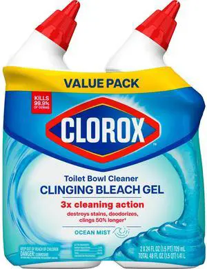 Clorox Toilet Bowl Cleaner Clinging Bleach Gel, Ocean Mist, 24 fl oz, 2 Pack Clorox Toilet Bowl Cleaner Clinging Bleach Gel, Ocean Mist, 24 fl oz, 2 Pack