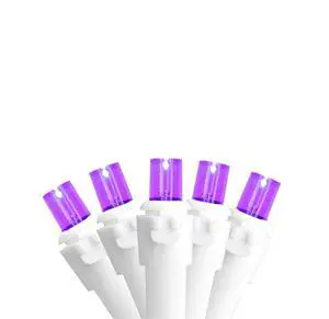Set of 50 Purple LED Wide Angle Christmas Lights on White Wire Set of 50 Purple LED Wide Angle Christmas Lights on White Wire